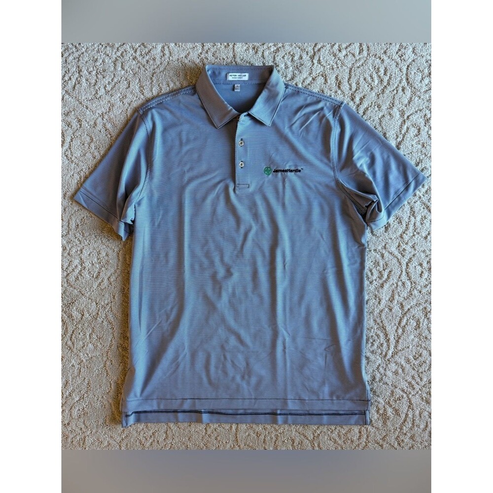 Peter Millar Large Summer Comfort Blue White Striped Performance Polo